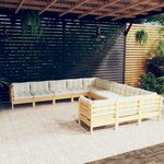 vidaXL Salon de jardin 11 Pièces avec coussins crème bois de pin