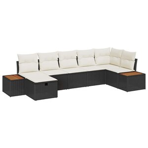 vidaXL Ensemble de canapé de jardin avec coussin 7 Pièces Noir Poly rotin