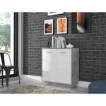 Petit buffet - Meuble de rangement 2 portes - Blanc et béton clair - 82 9 x 34 2 x 88 1 cm