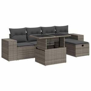 vidaXL Salon de jardin 6 Pièces avec coussins gris résine tressée