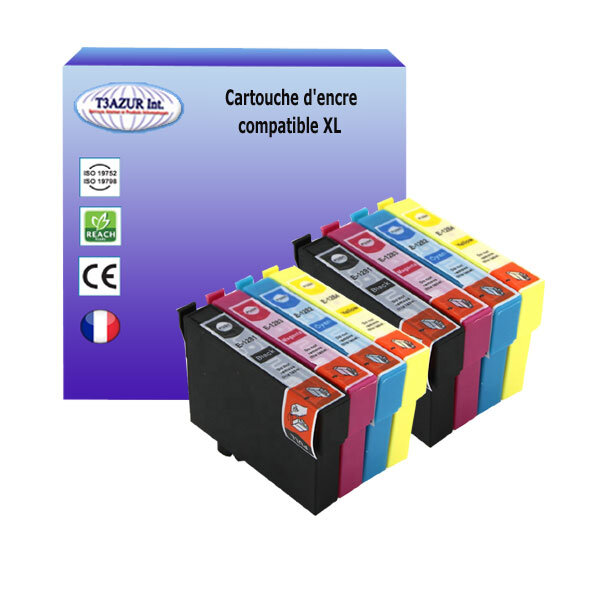 8 Cartouches Compatibles pour Epson T1281 /  T1282 /  T1283 /  T1284  - T3AZUR
