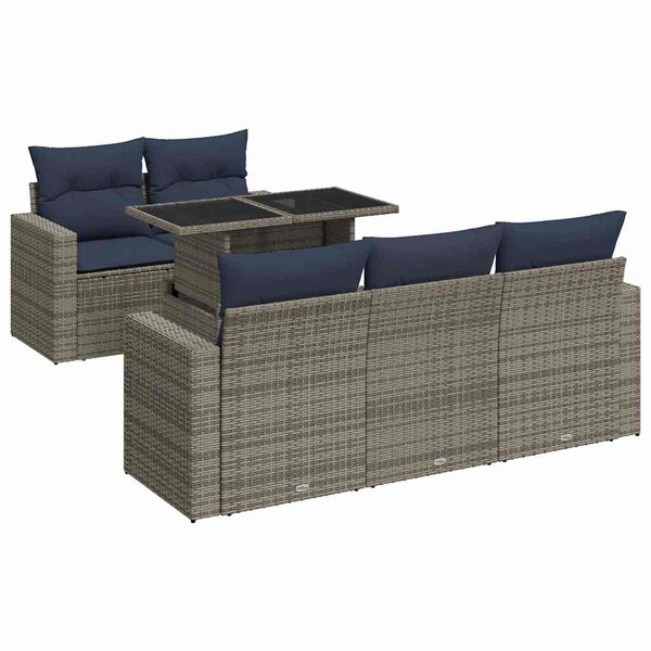 vidaXL Salon de jardin avec coussins 6 Pièces gris résine tressée acacia