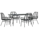 vidaXL Ensemble à manger de jardin et coussins 5 Pièces noir rotin verre