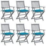 vidaXL Chaises pliables d'extérieur lot de 6 et coussins Bois d'acacia