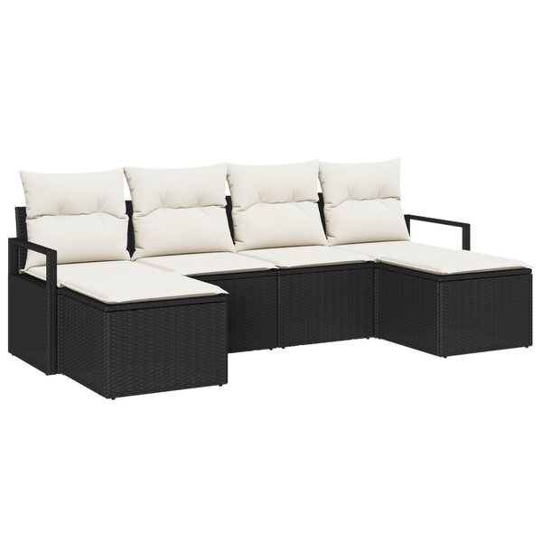 Ensemble de canapés de jardin 6 pièces avec coussins noir en rotin poly