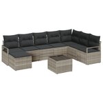 Ensemble de Canapés de Jardin 8 Pièces avec Coussins Gris Rattan Poly