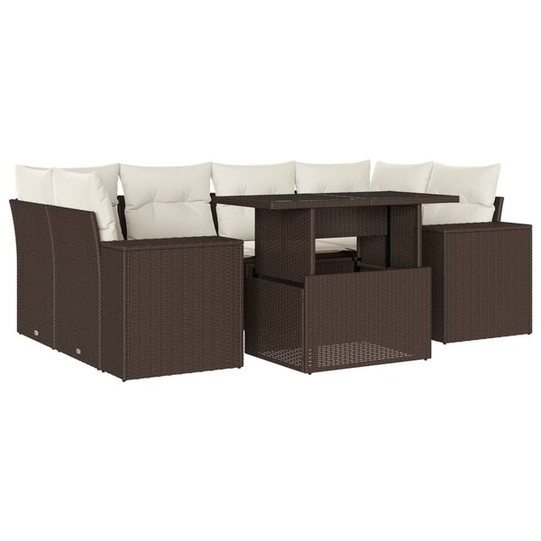 vidaXL Salon de jardin avec coussins 7 Pièces marron résine tressée