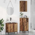 vidaXL Ensemble de mobilier de salle de bain Plaid 3 Pièces Bois ancien