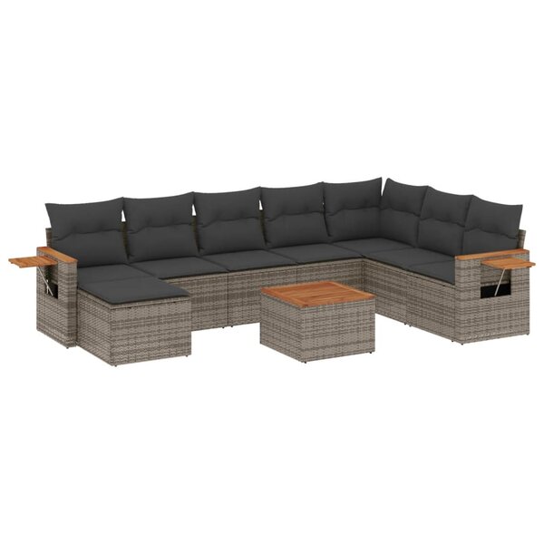 vidaXL Salon de jardin 9 Pièces avec coussins gris résine tressée