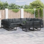vidaXL Ensemble de canapé de jardin avec coussin 11 Pièces Noir Aluminium