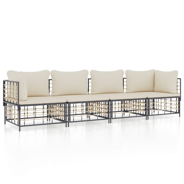 vidaXL Salon de jardin 4 Pièces avec coussins anthracite résine tressée