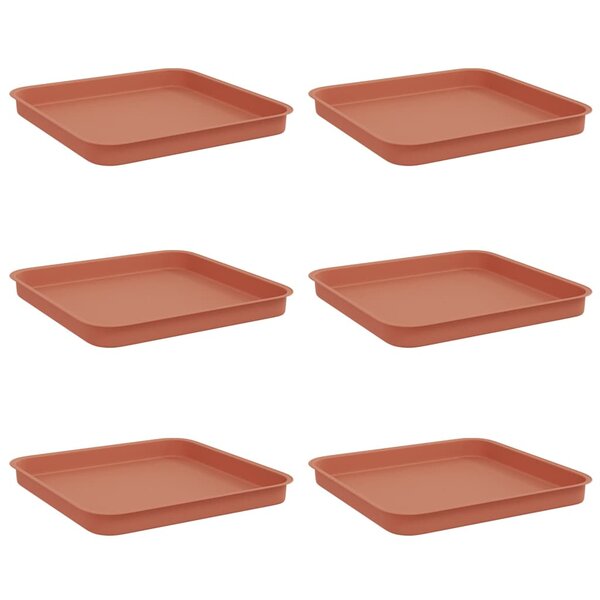 vidaXL Plateau carré à fleurs 6 pc Rouge brique 21 x 21 x 2 cm