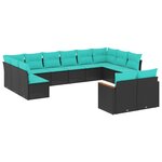 vidaXL Salon de jardin avec coussins 12 Pièces noir résine tressée