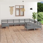 vidaXL Salon de jardin 10 Pièces Gris Bois de pin massif
