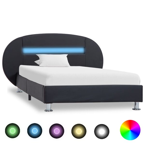 vidaXL Cadre de lit avec LED Noir Similicuir 90x200 cm