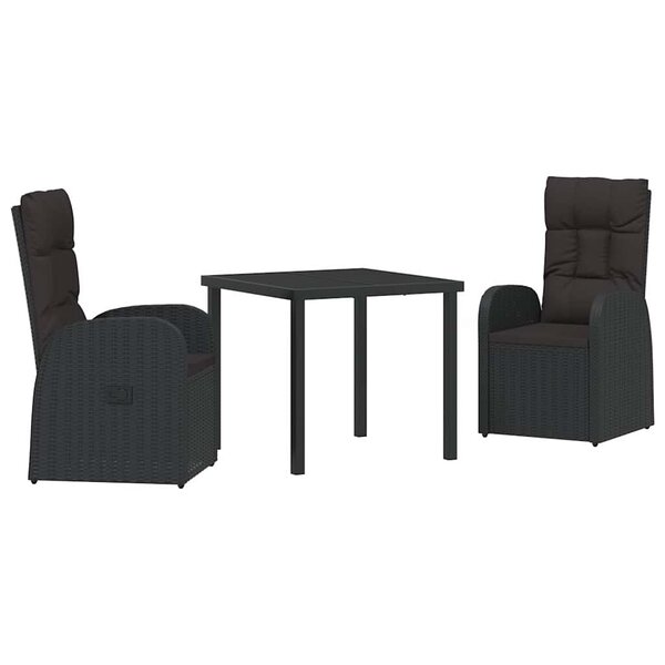 vidaXL Ensemble de salle à manger pour jardin 3 Pièces Noir polyrotin