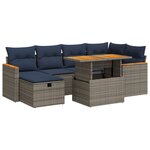 vidaXL Salon de jardin avec coussins 7 Pièces gris résine tressée acacia