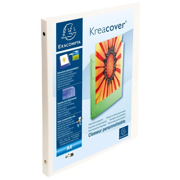 Classeur 4 Anneaux 15mm Polypropylène Opaque 5/10e Krea Cover - A4 - Blanc - X 20 - Exacompta