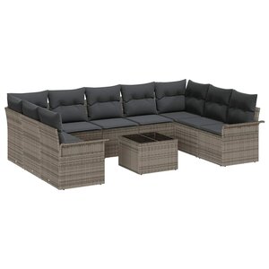 vidaXL Ensemble de canapé de jardin 10 Pièces Noir polyrotin