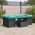 vidaXL Salon de jardin avec coussins 7 Pièces noir résine tressée acacia