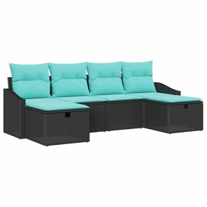 vidaXL Ensemble de canapé de jardin avec coussin 6 Pièces Noir Poly rotin