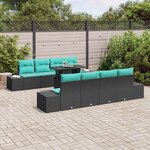 vidaXL Ensemble de canapé de jardin 9 Pièces Noir et Bleu polyrotin