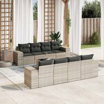 vidaXL Salon de jardin 9 Pièces avec coussins gris clair résine tressée