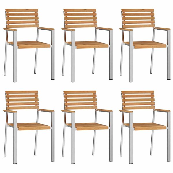 vidaXL Chaise de jardin 6 pc Bois de teck massif et acier inoxydable
