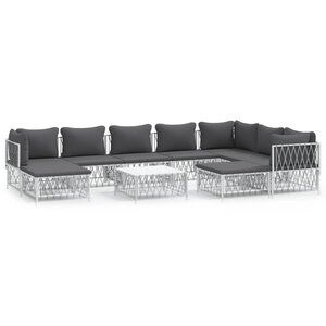 vidaXL Salon de jardin avec coussins 10 Pièces blanc acier