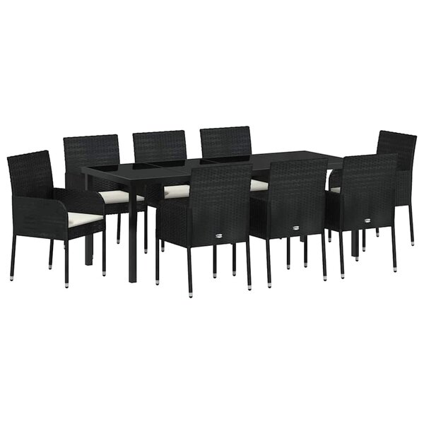 vidaXL Ensemble de salle à manger pour jardin 9 Pièces Noir polyrotin