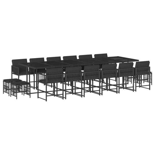 vidaXL Ensemble à manger de jardin 17 Pièces coussins noir résine tressée