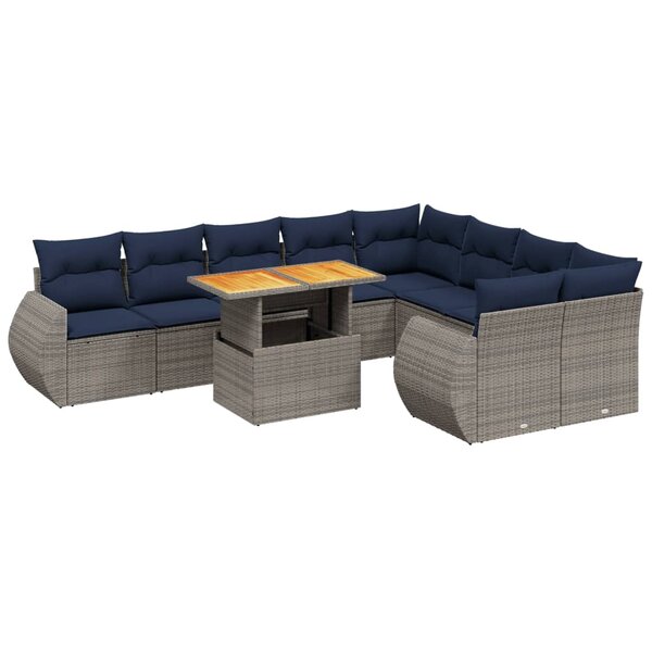 vidaXL Salon de jardin 10 Pièces avec coussins gris résine tressée
