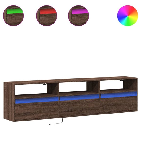 vidaXL Meuble TV mural avec LED chêne marron 180x31x45 cm