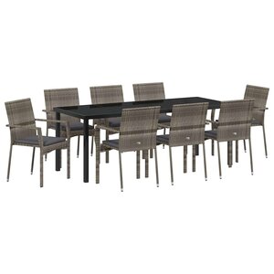 vidaXL Ensemble de salle à manger pour jardin 9 Pièces Gris polyrotin