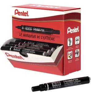 Pack de 36 marqueurs permanents corps métal N50 pointe ogive encre noire PENTEL