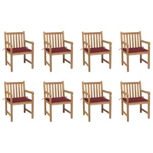 vidaXL Chaises de jardin lot de 8 avec coussins bordeaux Bois de teck