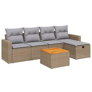 vidaXL Salon de jardin avec coussins 6Pièces mélange beige résine tressée