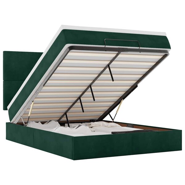vidaXL Cadre de lit ottoman avec matelas vert foncé 140x190 cm velours