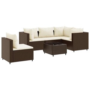 vidaXL Salon de jardin 6 Pièces avec coussins Marron Résine tressée