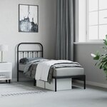 vidaXL Cadre de lit métal avec tête de lit noir 75x190 cm