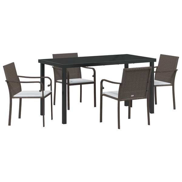 vidaXL Ensemble de salle à manger de jardin 5 pièces avec coussins - Poly rattan marron