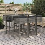 vidaXL Ensemble de bar de jardin 7 Pièces avec coussins gris poly rotin