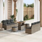 vidaXL Ensemble de Canapés de Jardin 9 Pièces avec Coussins Gris Poly Rattan Acacia