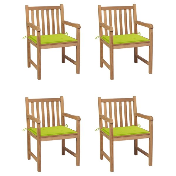 vidaXL Chaises de jardin lot de 4 avec coussins vert vif Bois de teck