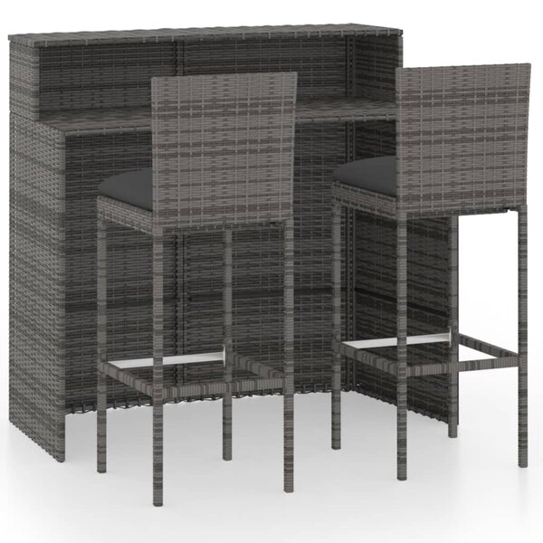 vidaXL Ensemble de bar de jardin avec coussins 3 Pièces Gris