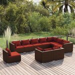 vidaXL Salon de jardin 10 Pièces avec coussins Résine tressée Marron