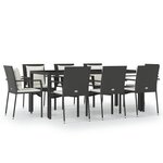 vidaXL Ensemble à manger jardin 9Pièces et coussins noir résine tressée