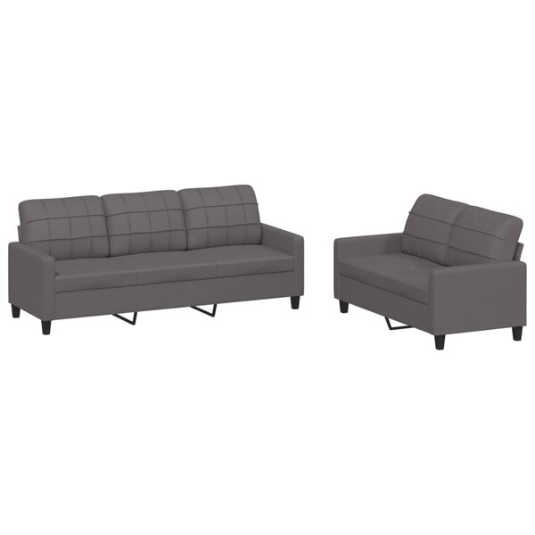 vidaXL Ensemble de canapés 2 Pièces avec coussins Gris Similicuir