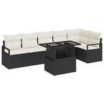 Ensemble de Canapé de Jardin 7 Pièces avec Coussins Noir Poly Rattan