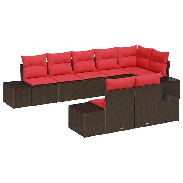 vidaXL Ensemble de canapé de jardin avec coussin 8 Pièces Marron et rouge
